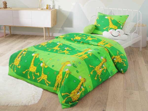 Krepolna posteljnina za posteljico GIRAFFE zelena