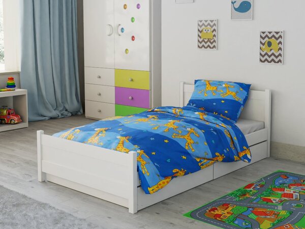 Krep posteljnina za posteljico GIRAFFE modra