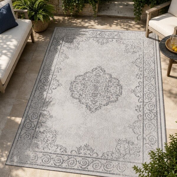 Siva in kremasta zunanja preproga NORTHRUGS Cebu, 120 x 170 cm