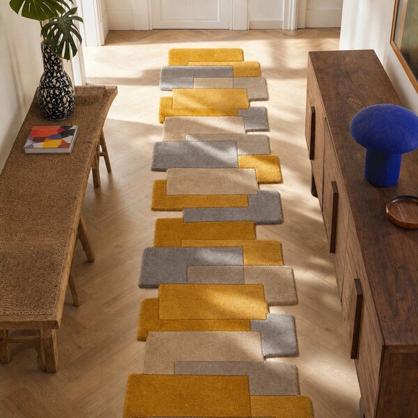 Rumeno-bež volnen tekač Flair Rugs Collage, 60 x 230 cm