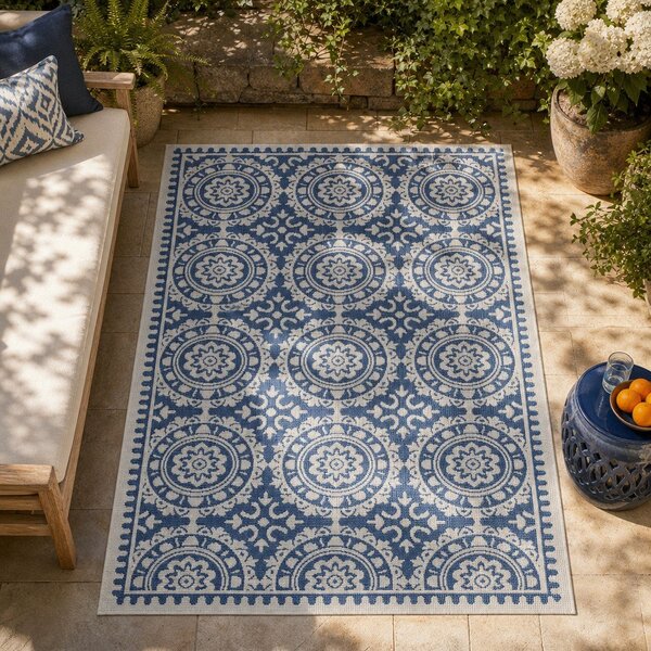 Modro-smetanova preproga za zunanjo uporabo NORTHRUGS Jardin, 80 x 250 cm