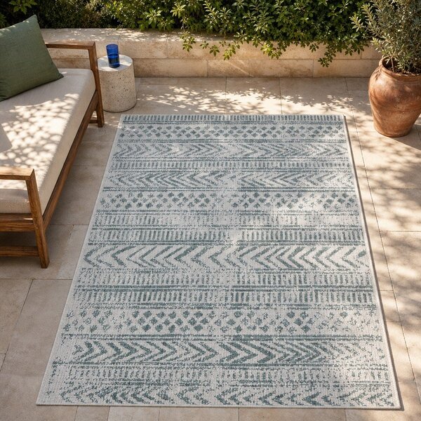 Zeleno-krem zunanja preproga NORTHRUGS Biri, 80 x 350 cm