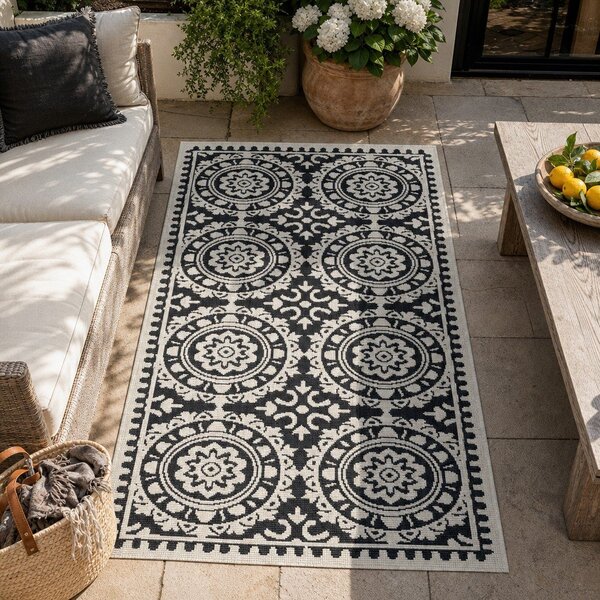 Črno-krem zunanja preproga NORTHRUGS Jardin, 80 x 250 cm