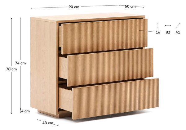 Komoda v hrastovem dekorju v naravni barvi 90x79x50 cm Helvine – Kave Home