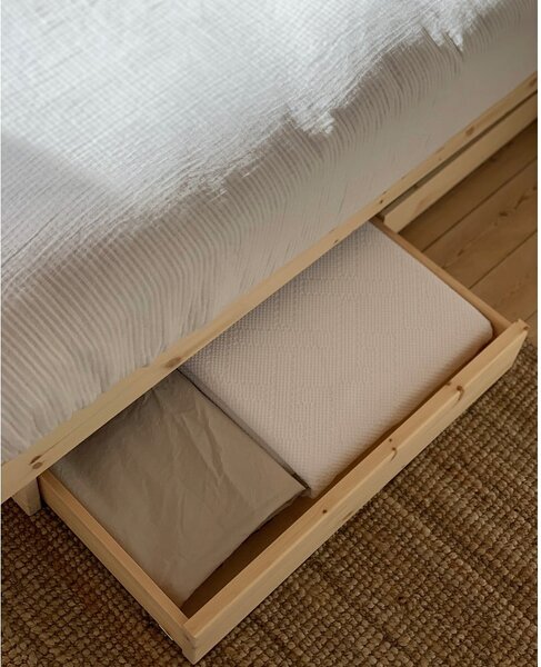 Postelja iz masivnega bora s prostorom za shranjevanje z letvenim dnom v naravni barvi 90x200 cm Kanso – Karup Design