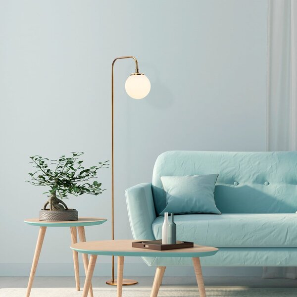Bela/medeninasta stoječa svetilka s steklenim senčilom (višina 146 cm) Viran – Opviq lights