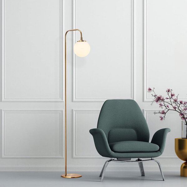 Bela/medeninasta stoječa svetilka s steklenim senčilom (višina 146 cm) Viran – Opviq lights