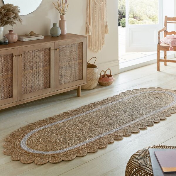 Ročno tkan tekač iz jute v naravni barvi/slonokoščen 80x230 cm Grace White – Flair Rugs