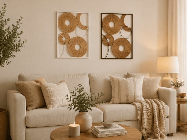 Set 2 stenskih dekoracij CIRCLES kov 48x68 cm, črna/bela