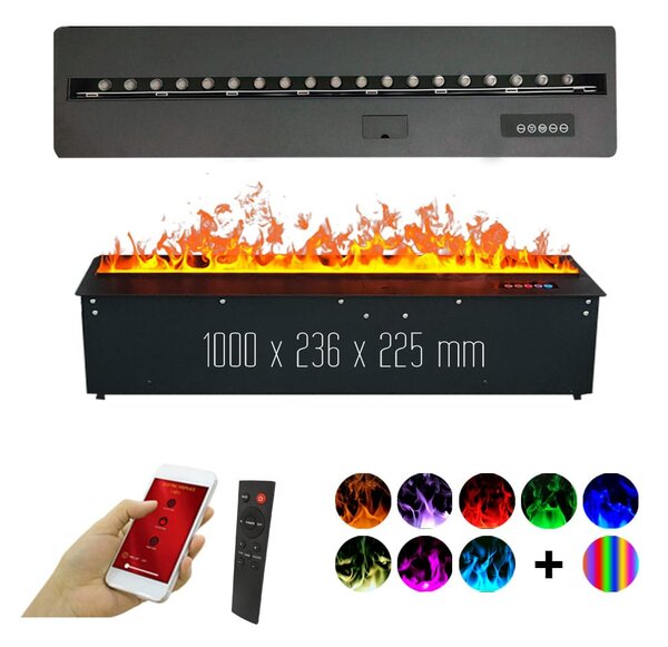 Kamin na vodno paro, ElectricSun MISTique Medij, 100 cm, 8-barvnim plamenom, z zvokom, WiFi aplikacijo
