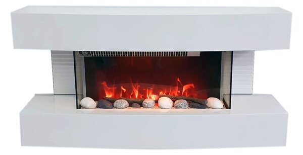 Električni zidni kamin, ElectricSun PAULA Bel, mali, z ogrevanjem, 10-barvnim plamenom, z zvokom, WiFi aplikacijo, W81xH41xD22cm