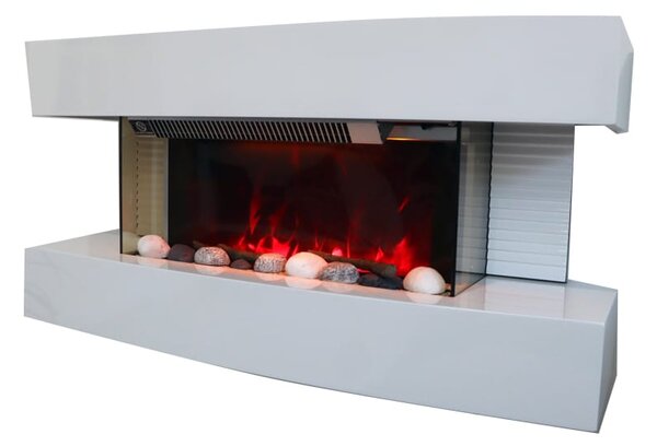 Električni zidni kamin, ElectricSun PAULA Bel, mali, z ogrevanjem, 10-barvnim plamenom, z zvokom, WiFi aplikacijo, W81xH41xD22cm