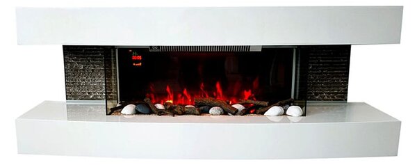 Električni zidni kamin, ElectricSun PAULA Bel, medij, z ogrevanjem, 10-barvnim plamenom, z zvokom, WiFi aplikacijo, Š120xV46xG31cm