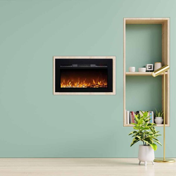 Moderni električni kamin, ElectricSun Paula GLASS XXS, črn, vgradna, stenska ali talna montaža, z ogrevanjem, 3-barvnim plamenom, W76xH45cm
