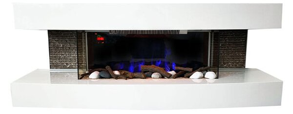 Električni zidni kamin, ElectricSun PAULA Bel, medij, z ogrevanjem, 10-barvnim plamenom, z zvokom, WiFi aplikacijo, Š120xV46xG31cm