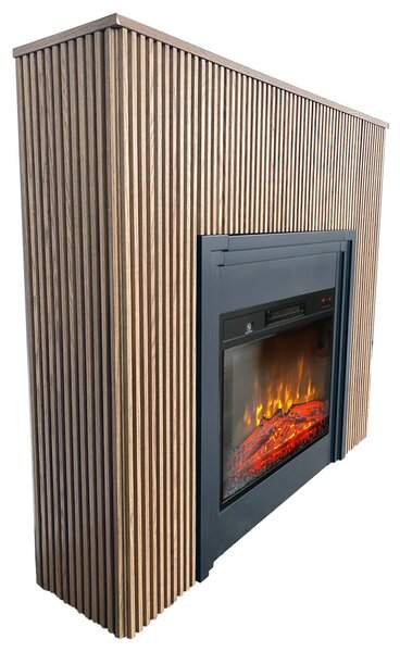 Sodobni električni kamin z lesena letvica, ElectricSun LAMELIA, Svetli hrast, z ogrevanjem, 3-barvnim plamenom, z zvokom, daljinskim upravljalnikom in