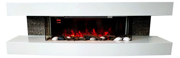 Električni zidni kamin, ElectricSun PAULA Bel, velik, z ogrevanjem, 10-barvnim plamenom, z zvokom, WiFi aplikacijo, Š150xV46xG31cm