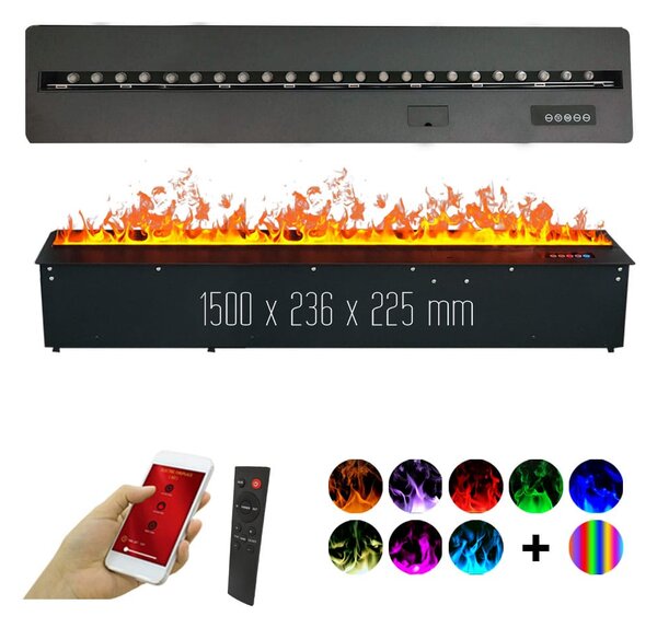 Kamin na vodno paro, ElectricSun MISTique Velik, 150 cm, 8-barvnim plamenom, z zvokom, WiFi aplikacijo