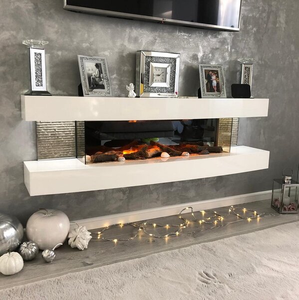 Električni zidni kamin, ElectricSun PAULA Bel, velik, z ogrevanjem, 10-barvnim plamenom, z zvokom, WiFi aplikacijo, Š150xV46xG31cm