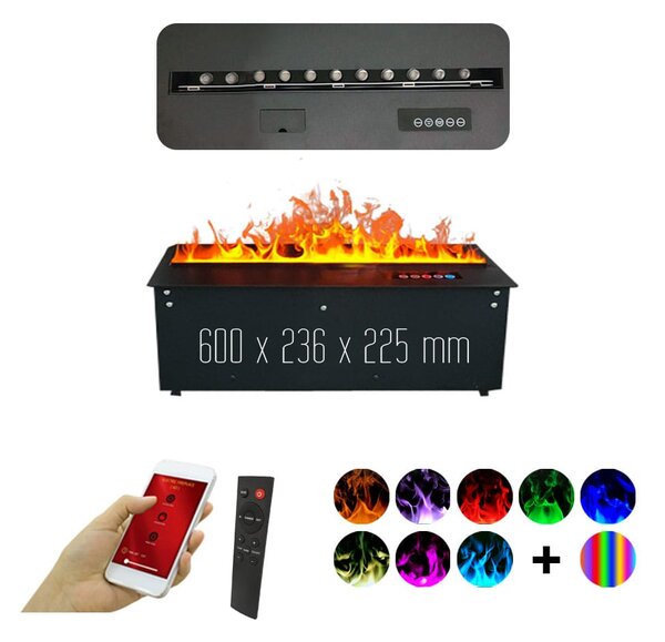 Kamin na vodno paro, ElectricSun MISTique Majhen, 60 cm, 8-barvnim plamenom, z zvokom, WiFi aplikacijo