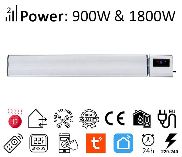Infrardeči grelec s termostatom, ElectricSun 1800W in 900W, beli, infrardeči grelnik z WiFi in daljinskim upravljalnikom, montaža na steno in strop, n