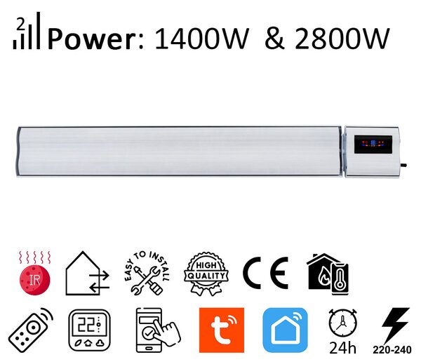 Infrardeči grelec z WiFi, ElectricSun 2800W in 1400W, beli, električni grelnik s termostatom in daljinskim upravljalnikom, montaža na steno in strop