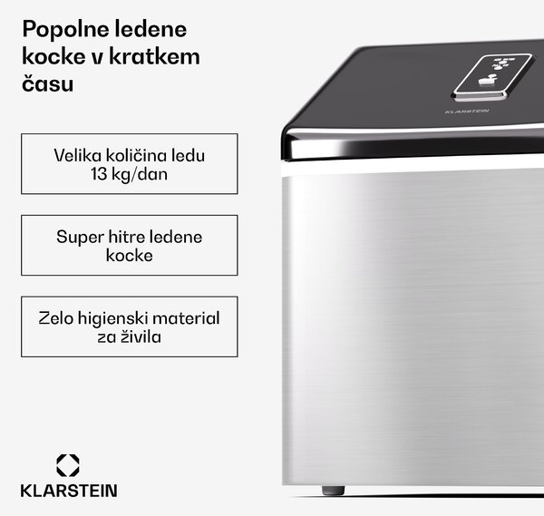 Klarstein Clearcube, ledomat, 13 kg/24 h, nerjaveče jeklo, črna barva