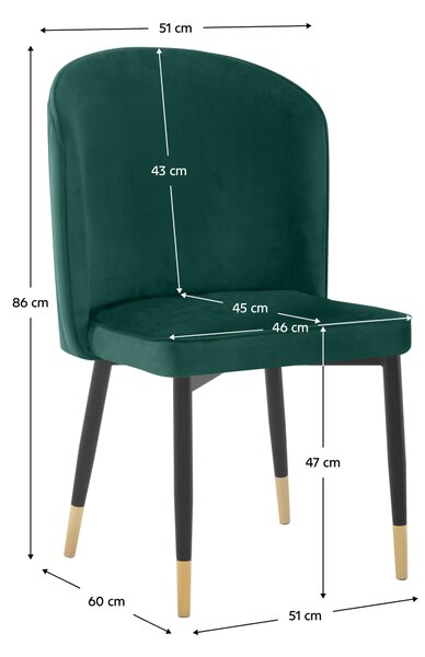KONDELA Jedilni stol, zelena tkanina Velvet/črna, UDAJA