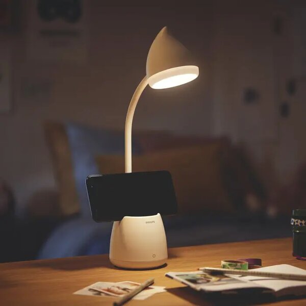 Namizna svetilka PHILIPS Hat DSK213, bela, PT 4,5 W, 40 K, USB 8719514443778