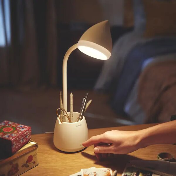 Namizna svetilka PHILIPS Hat DSK213, bela, PT 4,5 W, 40 K, USB 8719514443778