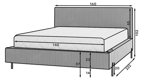 Temno modra oblazinjena zakonska postelja s prostorom za shranjevanje in z letvenim dnom 140x200 cm Plissa – ELTAP