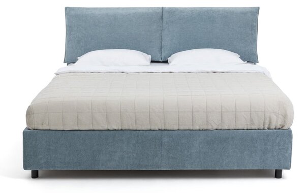 Modra oblazinjena zakonska postelja s prostorom za shranjevanje z vzmetnico in letvenim dnom 160x200 cm Myra Pillow – Bonami Selection