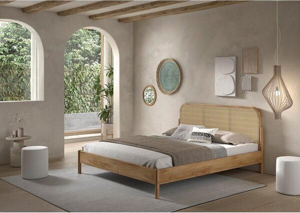 Zakonska postelja iz masivnega hrasta brez letvenega dna 180x200 cm v naravni barvi Olive Rotan – Vipack
