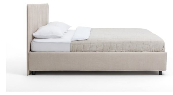 Bež oblazinjena zakonska postelja s prostorom za shranjevanje z vzmetnico in letvenim dnom 160x200 cm Myra Slim Line – Bonami Selection