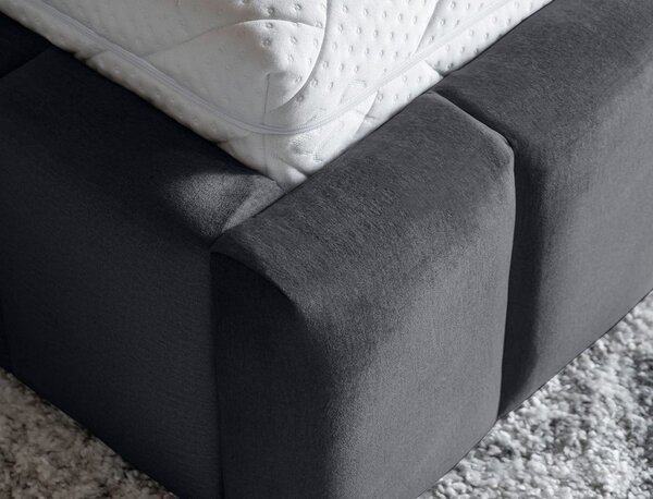 Siva oblazinjena zakonska postelja s prostorom za shranjevanje in z letvenim dnom 180x200 cm Lamica – ELTAP