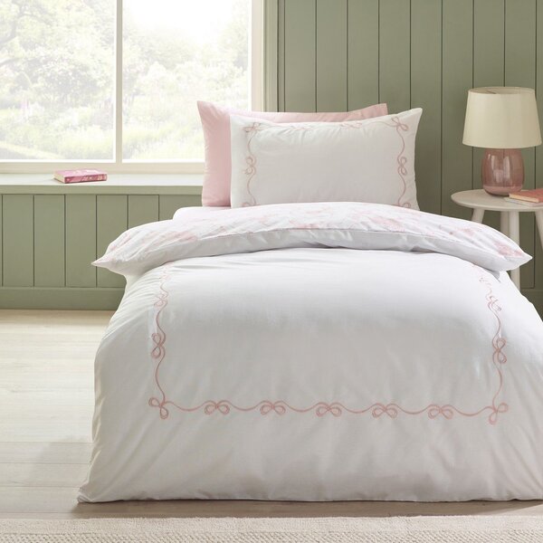 Bela enojna posteljnina 135x200 cm Bow Embroidery – Catherine Lansfield
