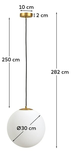 Bela/v zlati barvi kovinska viseča svetilka s steklenim senčilom ø 30 cm Brisia – Kave Home