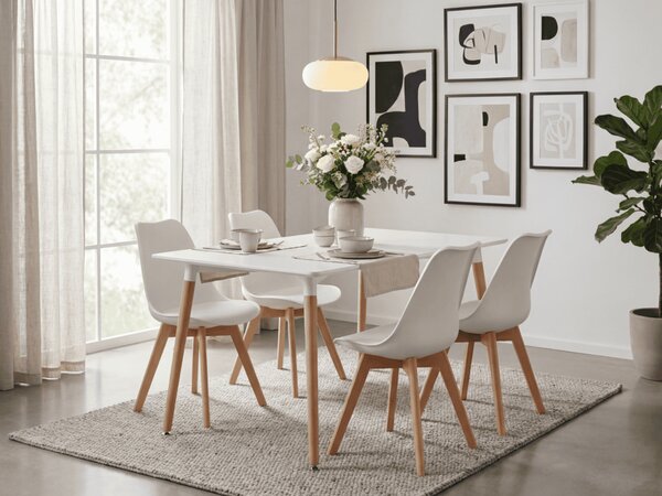Jedilni set 1 + 4, bela miza ADRIA 120x80 cm + bel stol KITO