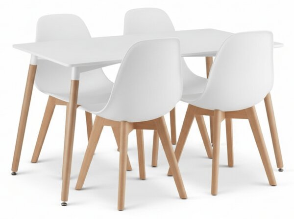 Jedilni set 1 + 4, bela miza ADRIA 120x80 cm + bel stol KITO
