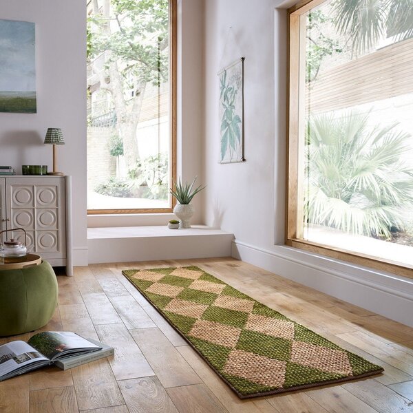 Ročno tkana preproga iz mešanice jute v zeleni in naravni barvi 60x230 cm Effie Diamond – Flair Rugs