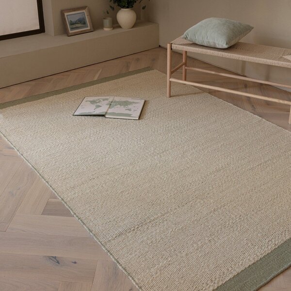 Kremno bela/žajbljevo zelena ročno tkana volnena preproga 160x230 cm Lima Sage – Asiatic Carpets