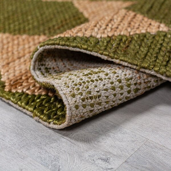 Ročno tkana preproga iz mešanice jute v zeleni in naravni barvi 60x230 cm Effie Diamond – Flair Rugs