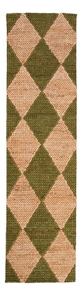 Ročno tkana preproga iz mešanice jute v zeleni in naravni barvi 60x230 cm Effie Diamond – Flair Rugs
