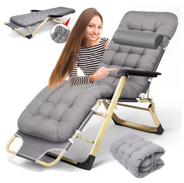 Zlati vrtni ležalnik z vzglavnikom v sivi barvi