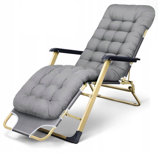Zlati vrtni ležalnik z vzglavnikom v sivi barvi