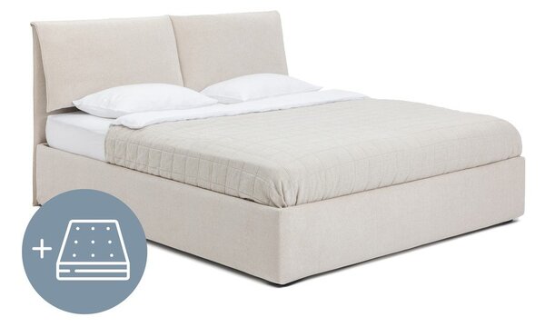 Bež oblazinjena zakonska postelja s prostorom za shranjevanje z vzmetnico in letvenim dnom 160x200 cm Thessa Pillow – Bonami Selection
