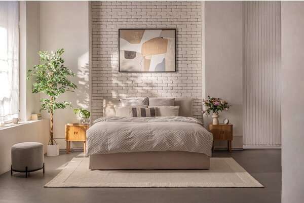 Bež oblazinjena zakonska postelja s prostorom za shranjevanje z vzmetnico in letvenim dnom 160x200 cm Thessa Pillow – Bonami Selection
