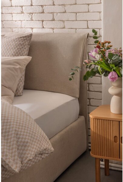 Bež oblazinjena zakonska postelja s prostorom za shranjevanje z vzmetnico in letvenim dnom 160x200 cm Thessa Pillow – Bonami Selection