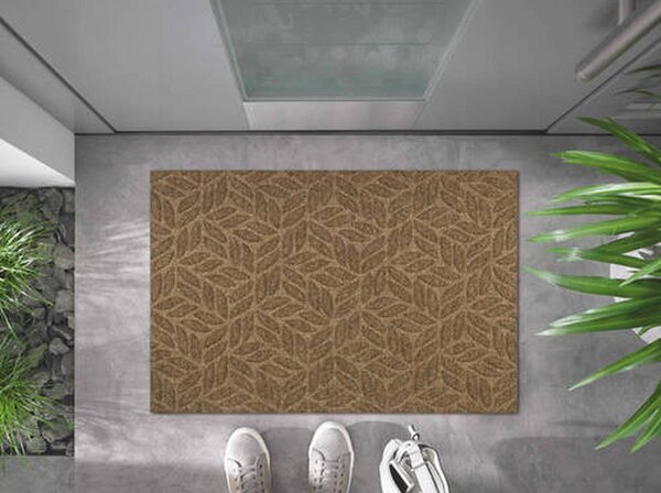 PREDPRAŽNIK Dune Leaves Taupe 60/90 cm reliefno umazano rjava