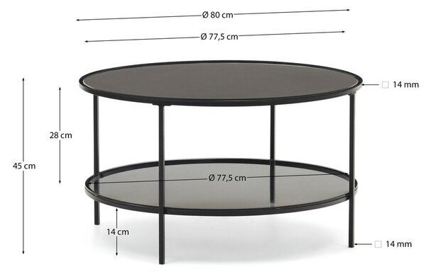 Črna okrogla mizica s stekleno mizno ploščo ø 80 cm Gilda – Kave Home